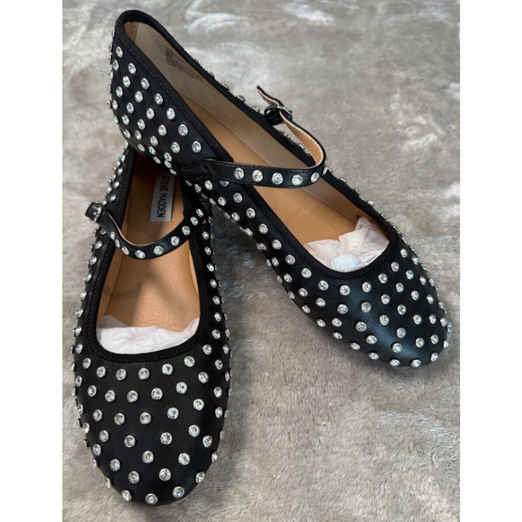 Steve Madden Vinetta Black Rhinestone Mary Jane Flats Womens Size 10 NEW - Picture 1 of 6